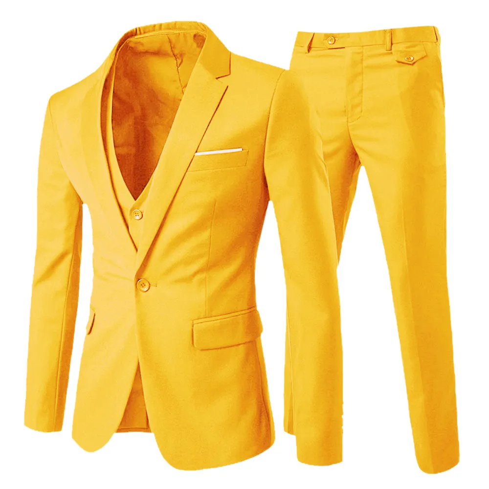 3-Piece One Button Formal Suit Yellow Suit