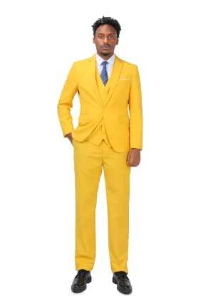 3-Piece One Button Formal Suit Yellow Suit