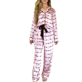 8 OAK LANE | Luxe Satin Ruffle Pant PJ Set - Pink Martini