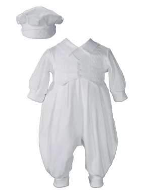 Baby Boys White Cotton Long Sleeves Hat Christening Coverall NB-12M