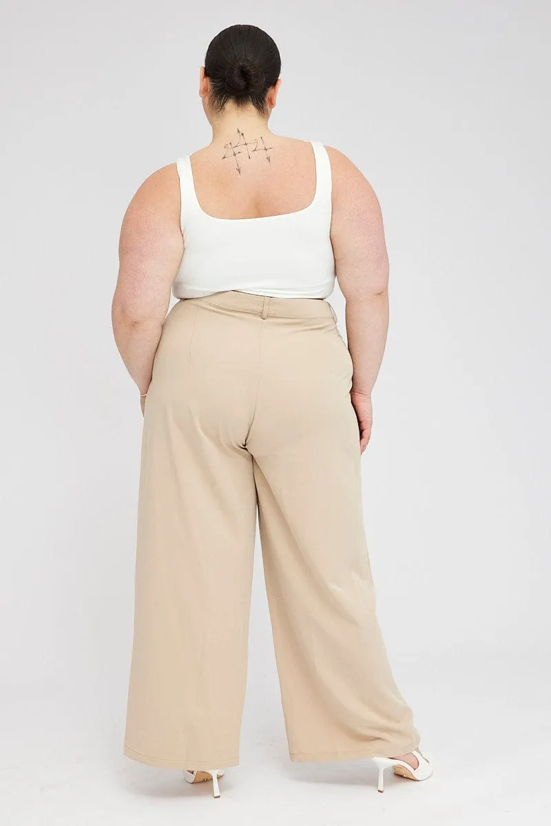 Beige Wide Leg Pants Tailored