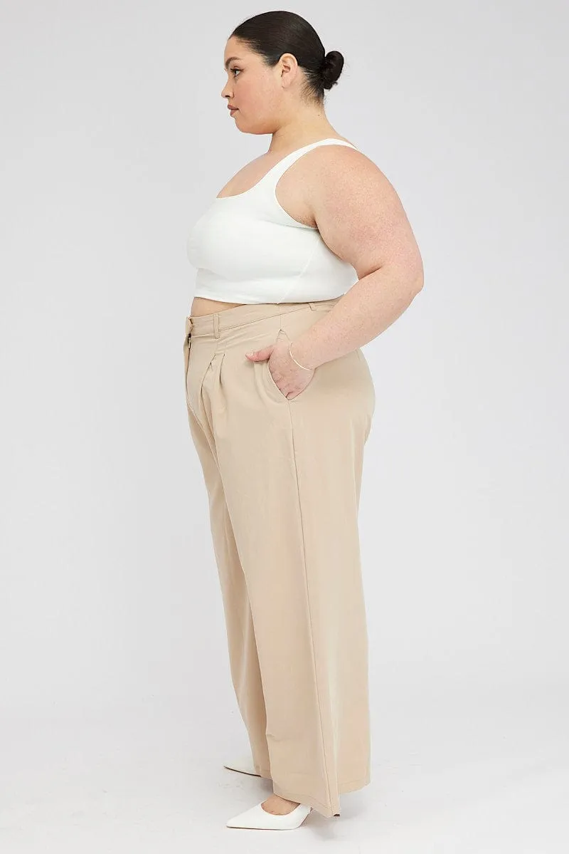 Beige Wide Leg Pants Tailored