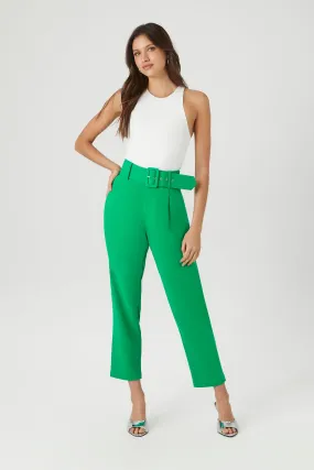 Belted Straight-Leg Ankle Pants