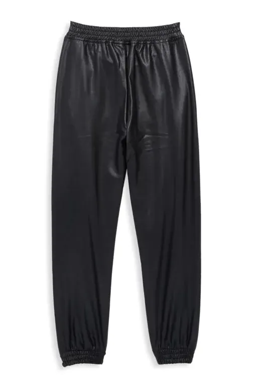 Black faux leather jogger pants