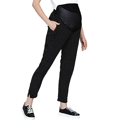 Black Polka Dot Print Maternity High waisted Pants