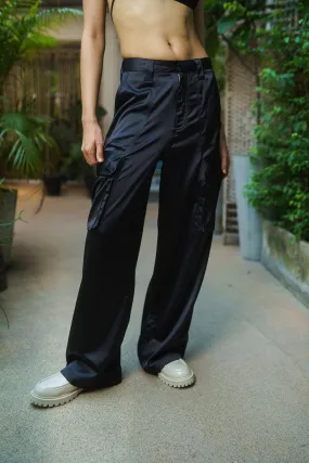 Black Satin Utility Pants