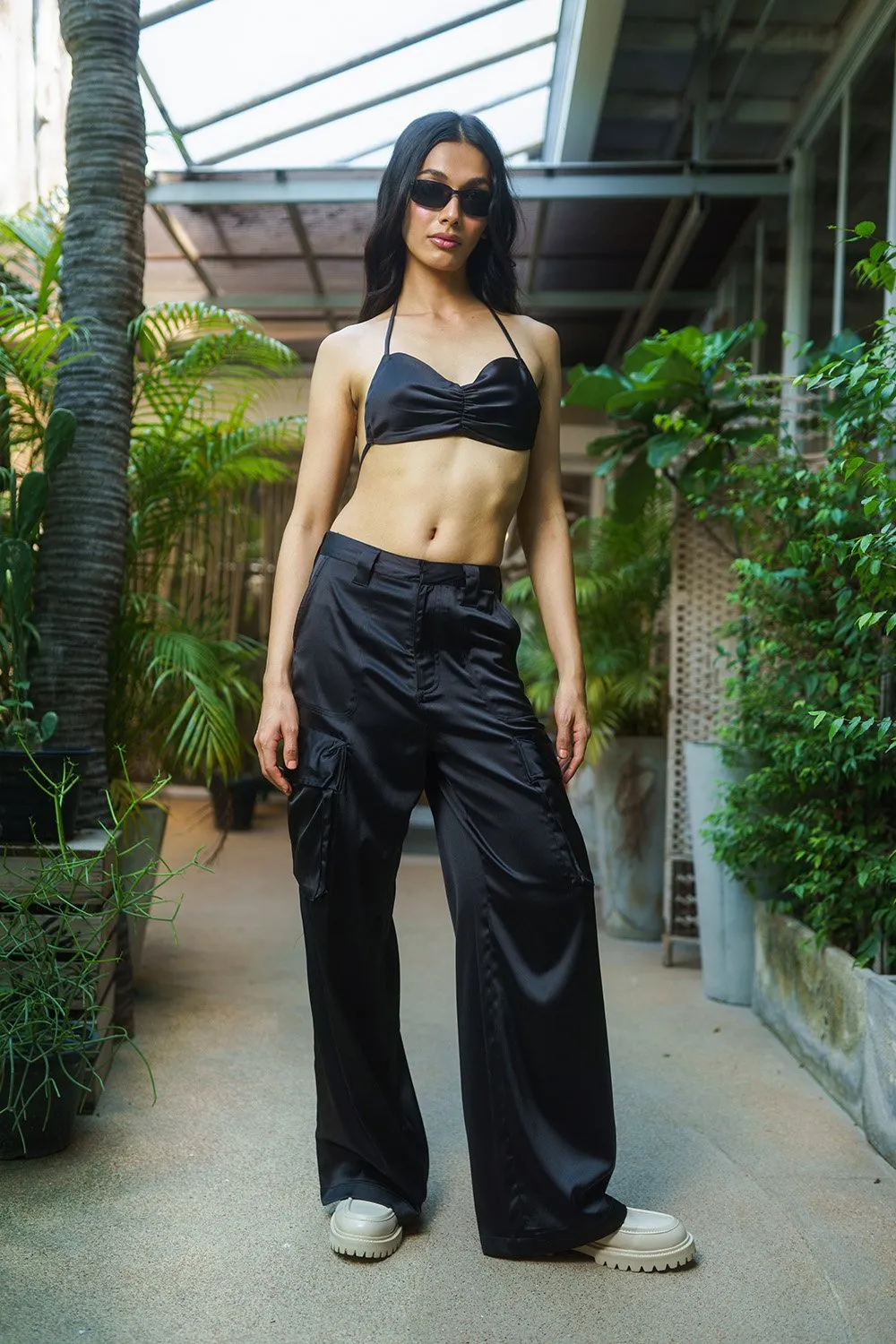 Black Satin Utility Pants