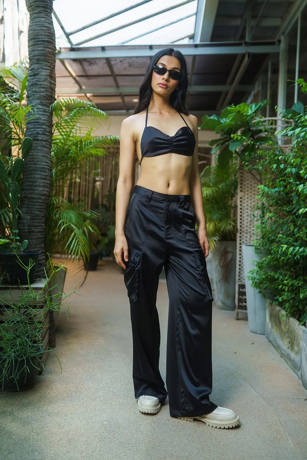 Black Satin Utility Pants