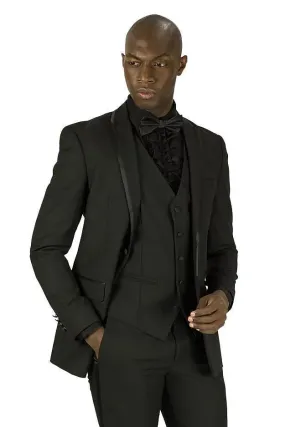 Black Tuxedo Slim Fit  3 Piece with Trimmed Peak Lapel