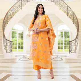 Brocade Jacquard Festive Kurta With Dupatta And Matching Pants