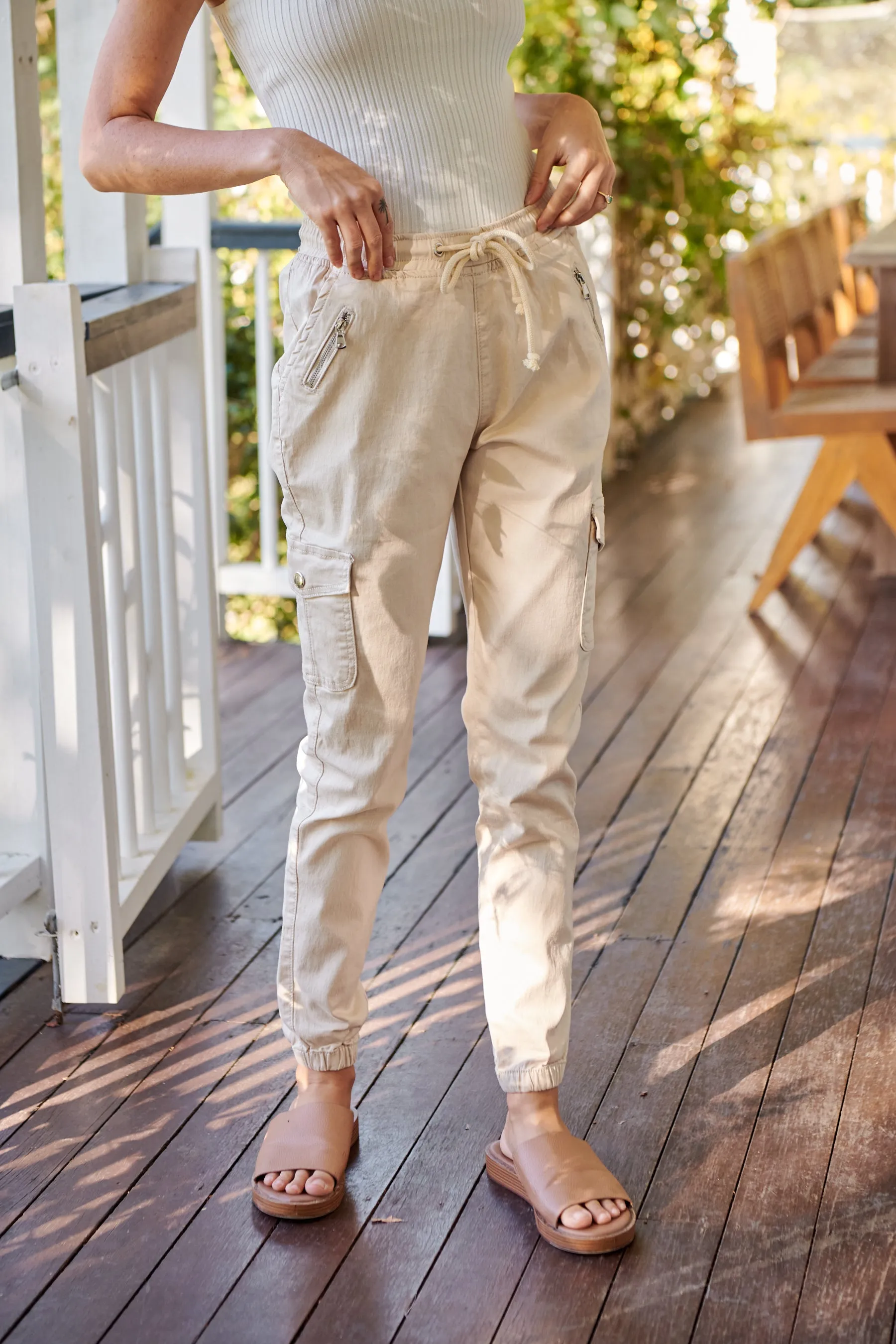 Cargo Beige Denim Jogger Pant