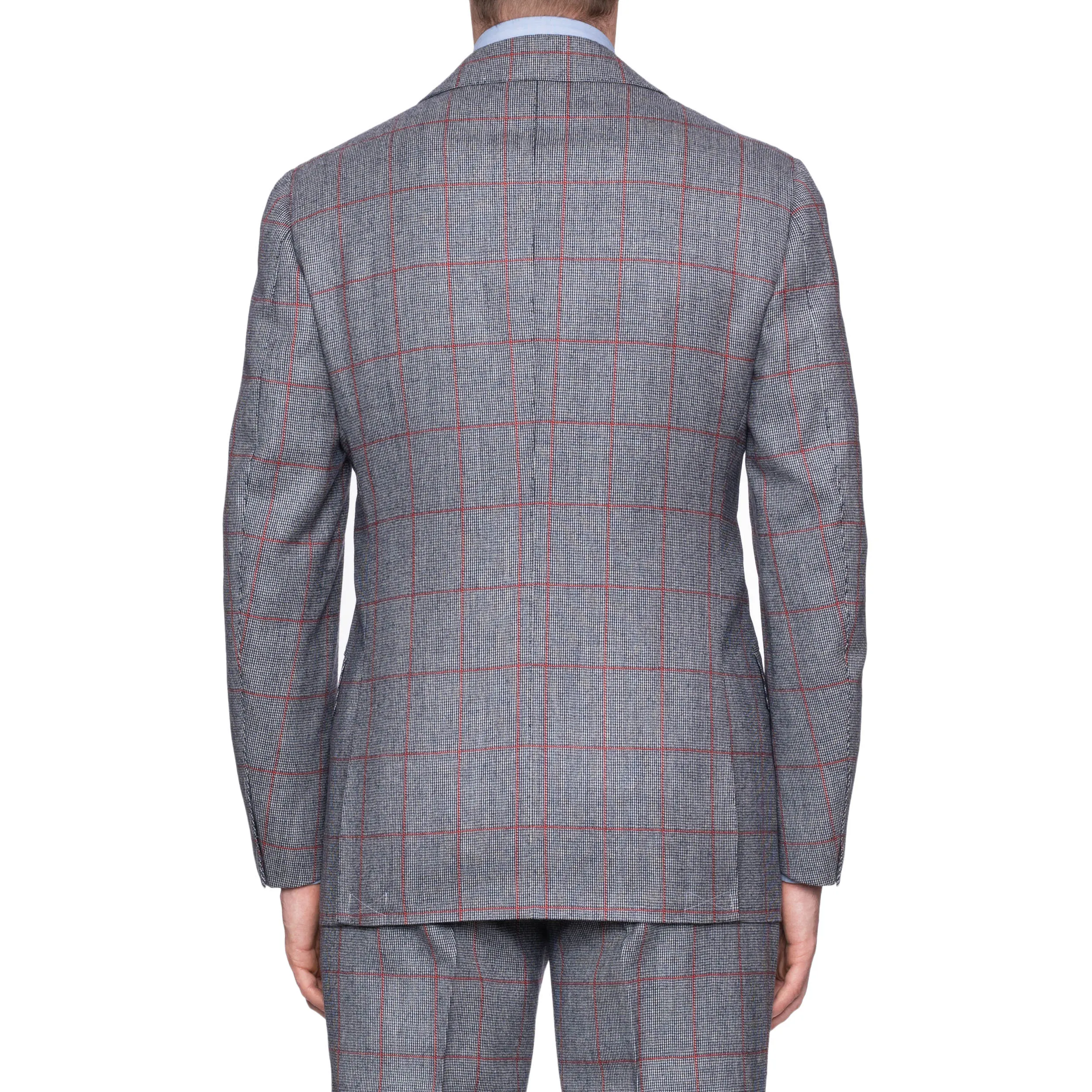 CESARE ATTOLINI Napoli Handmade Gray Windowpane Wool Suit EU 52 NEW US 42