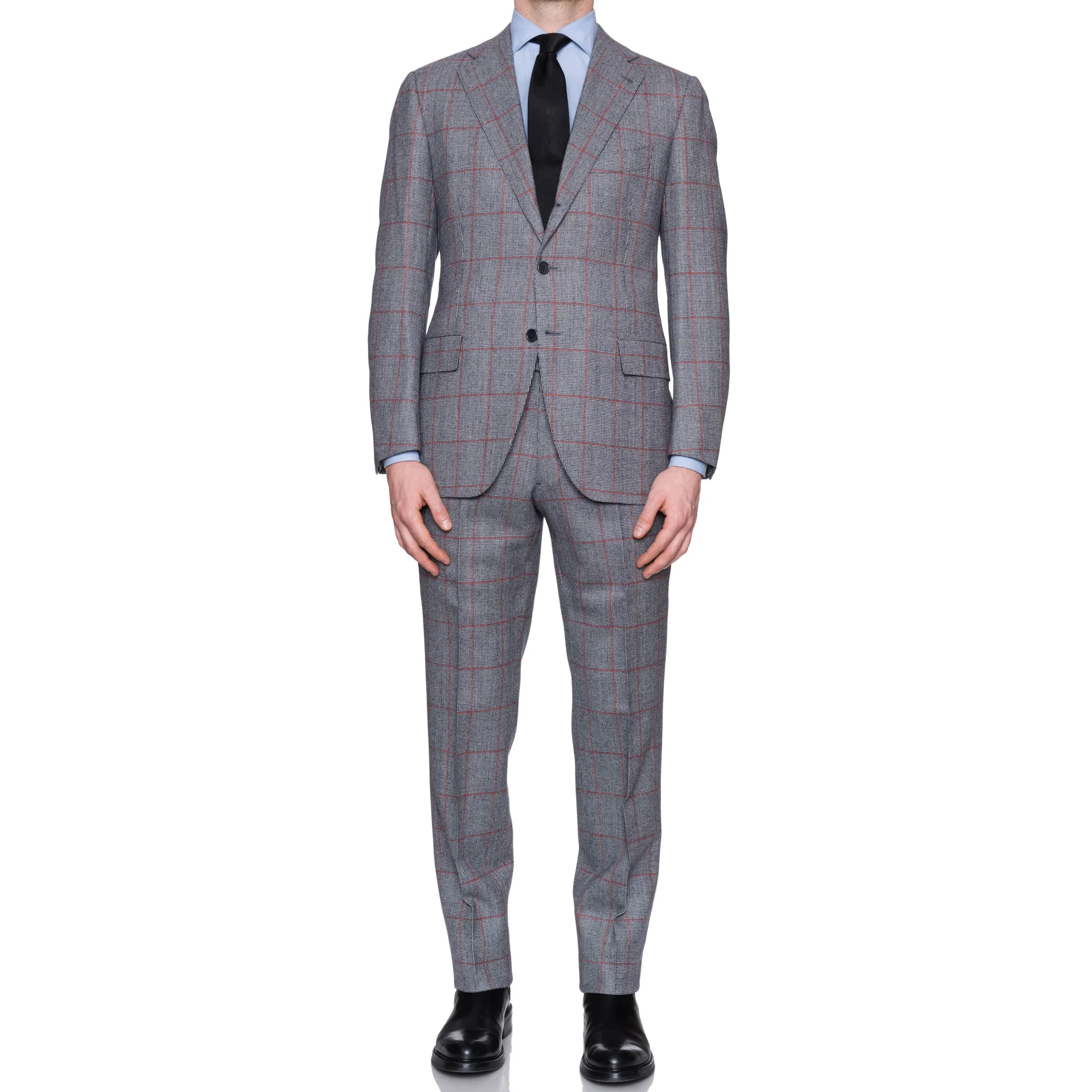 CESARE ATTOLINI Napoli Handmade Gray Windowpane Wool Suit EU 52 NEW US 42