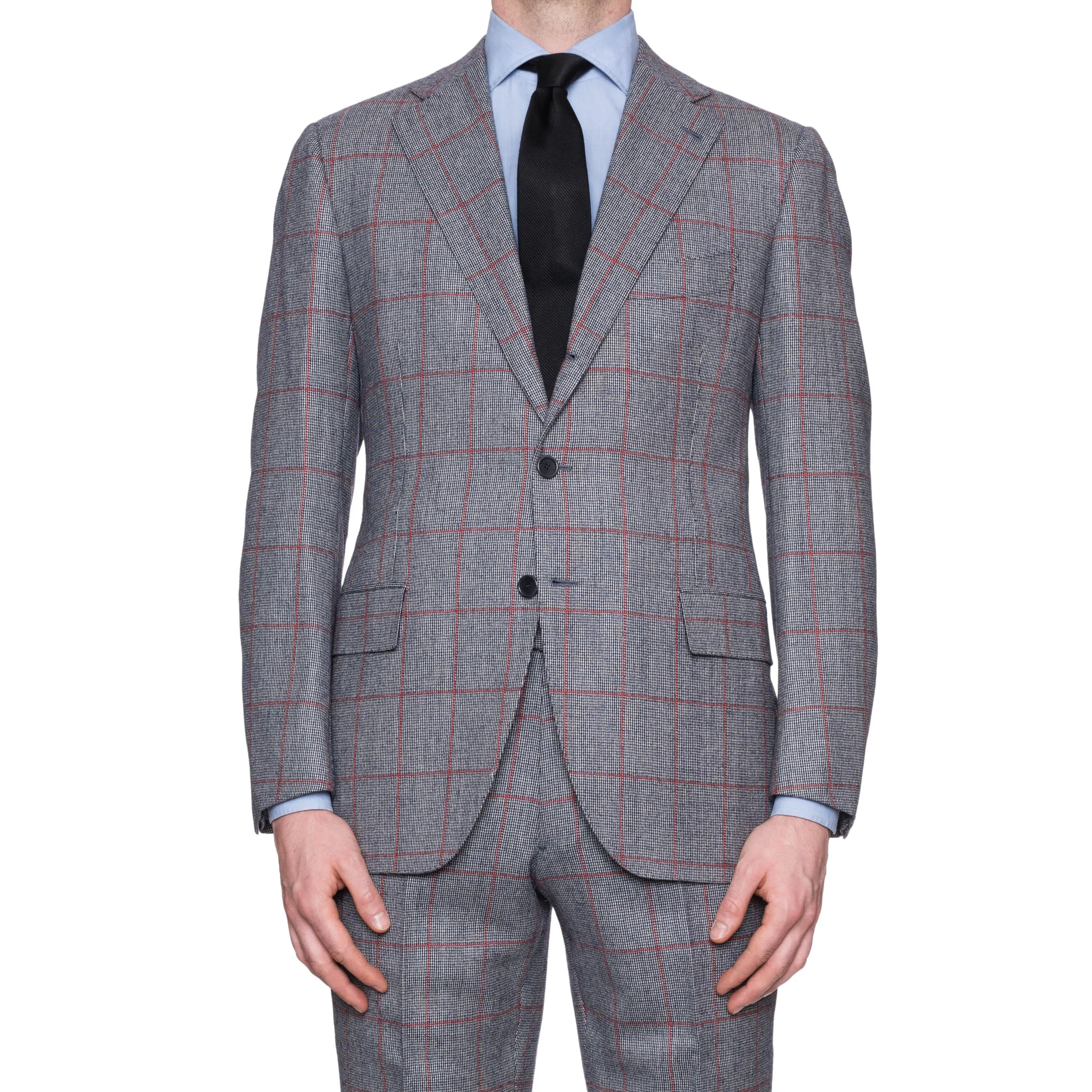 CESARE ATTOLINI Napoli Handmade Gray Windowpane Wool Suit EU 52 NEW US 42