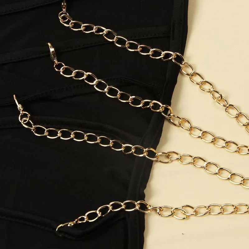 Chains Pants Hollow Black Jumpsuit