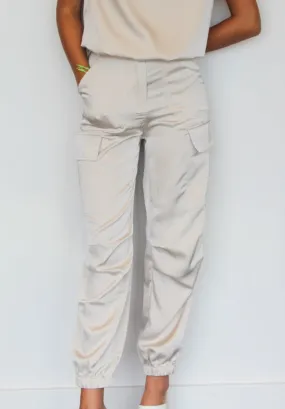 Champagne Satin Cargo Joggers