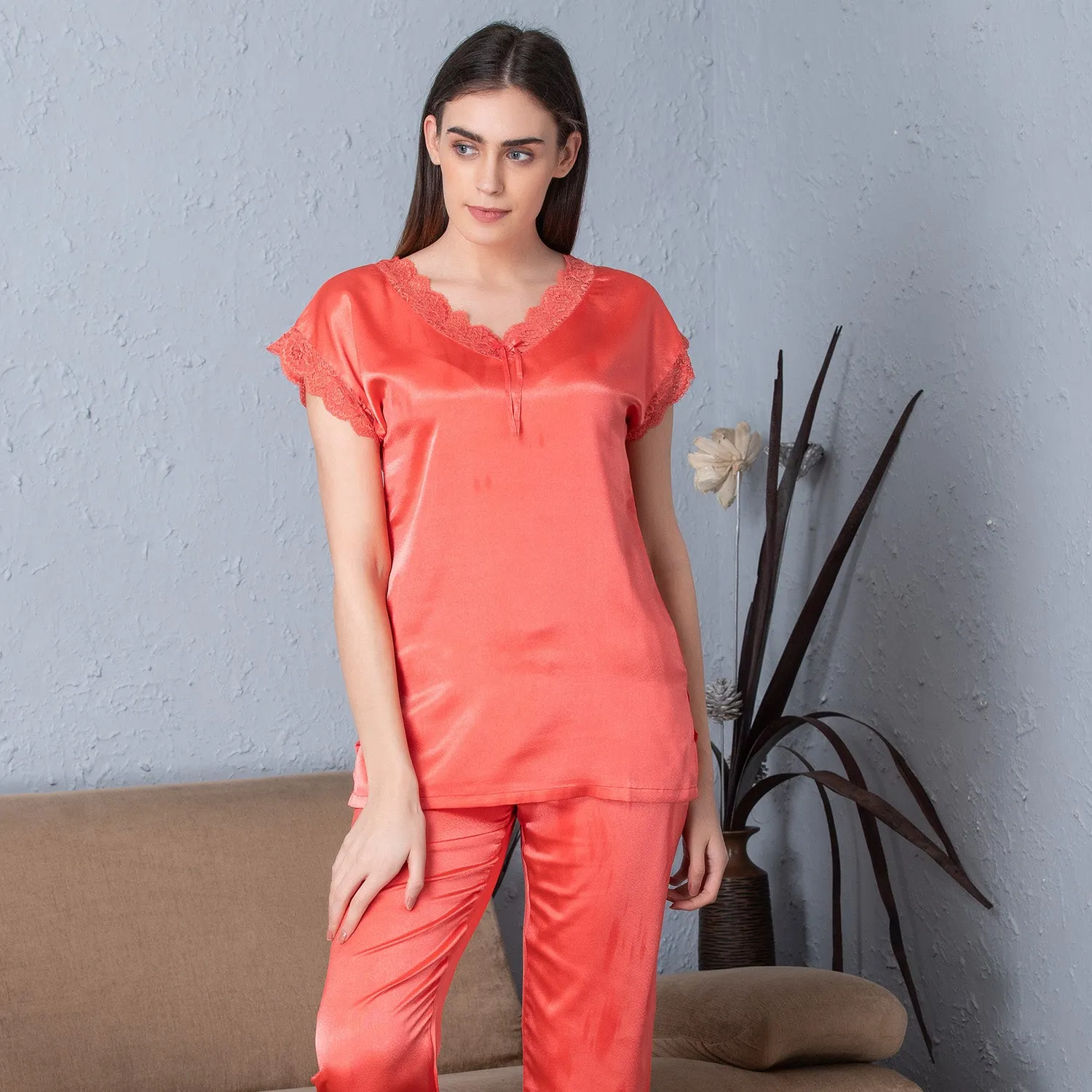 Coral Satin Night suit