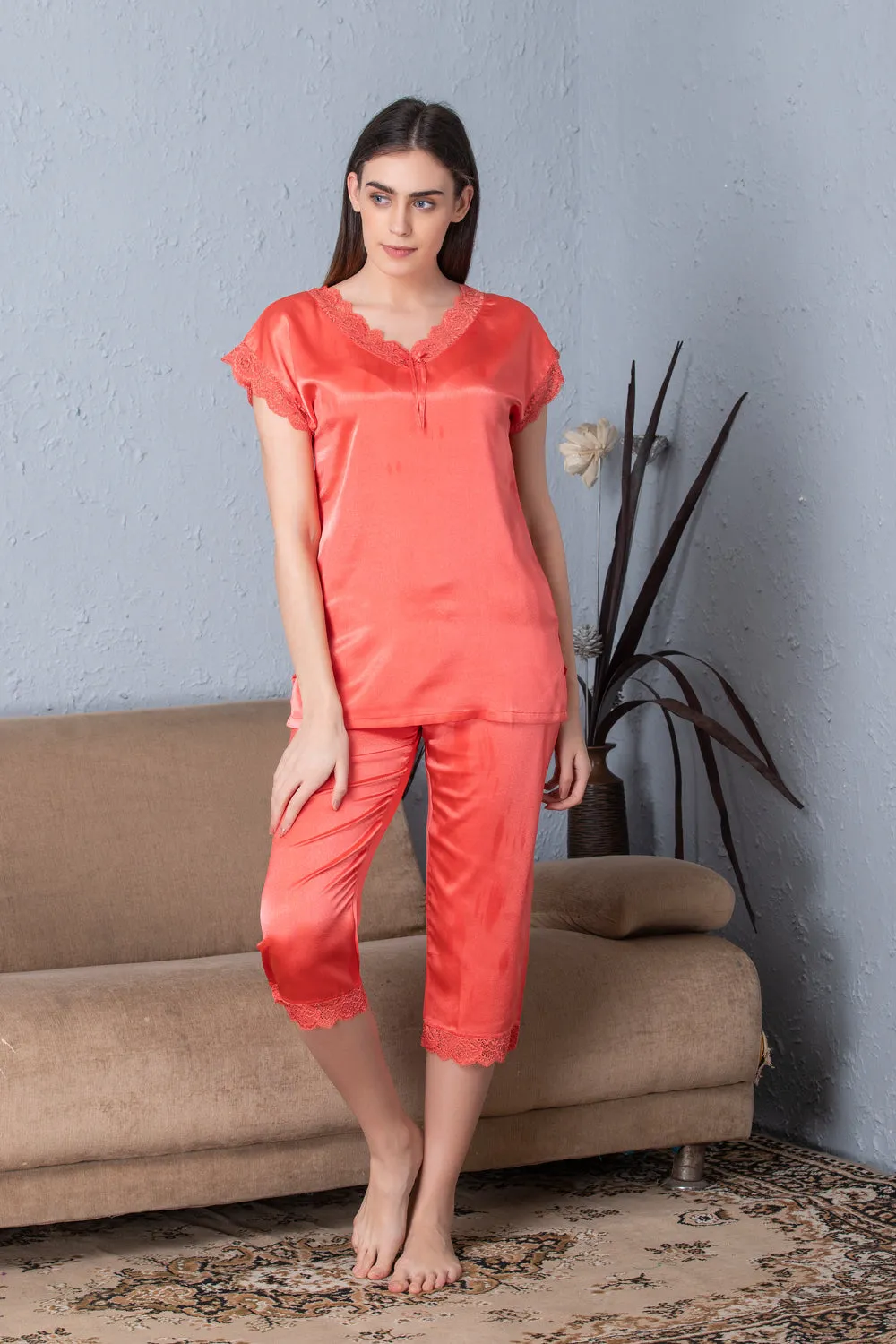 Coral Satin Night suit