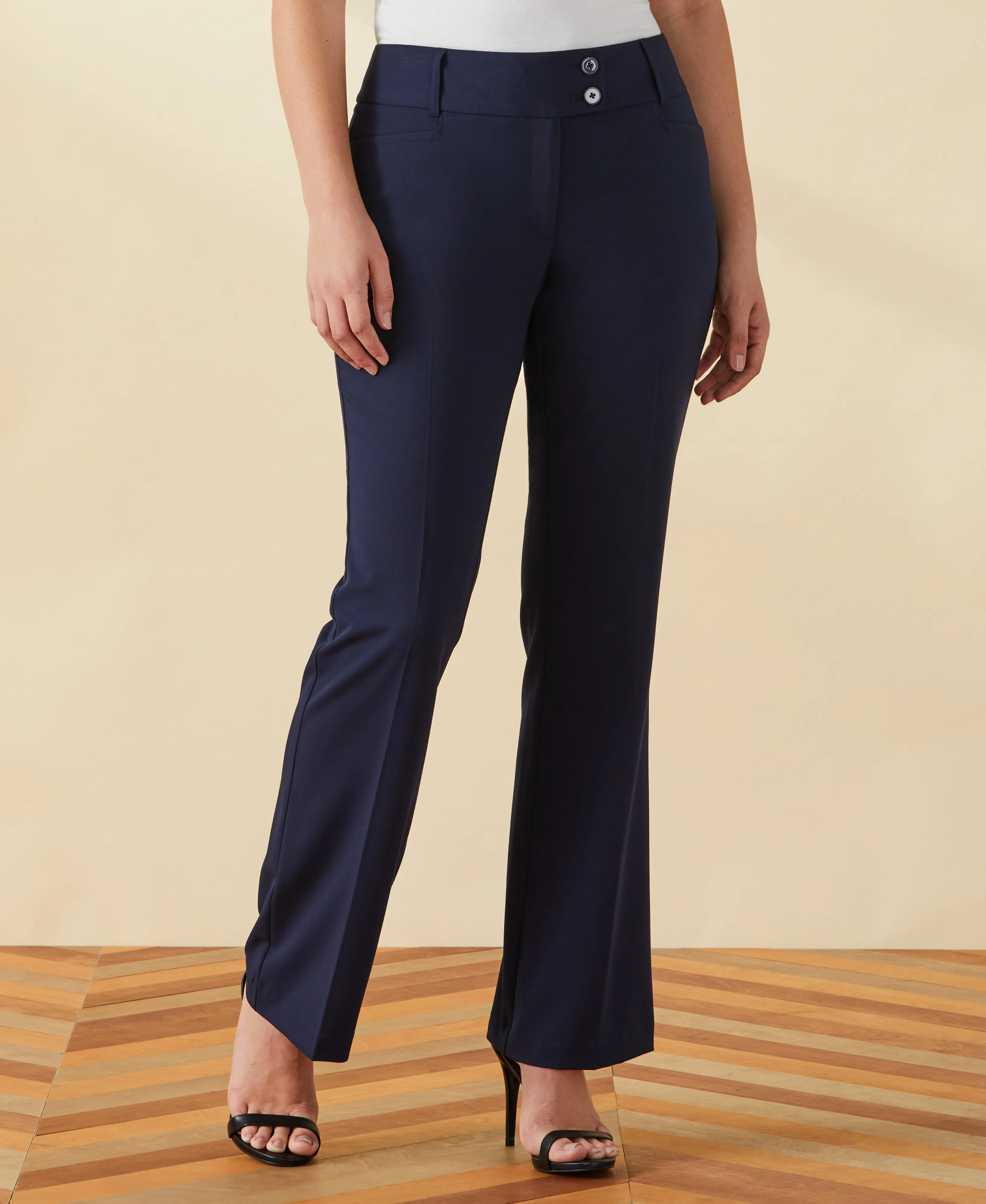 Curvy Fit Wide Waistband Boot Leg Pant