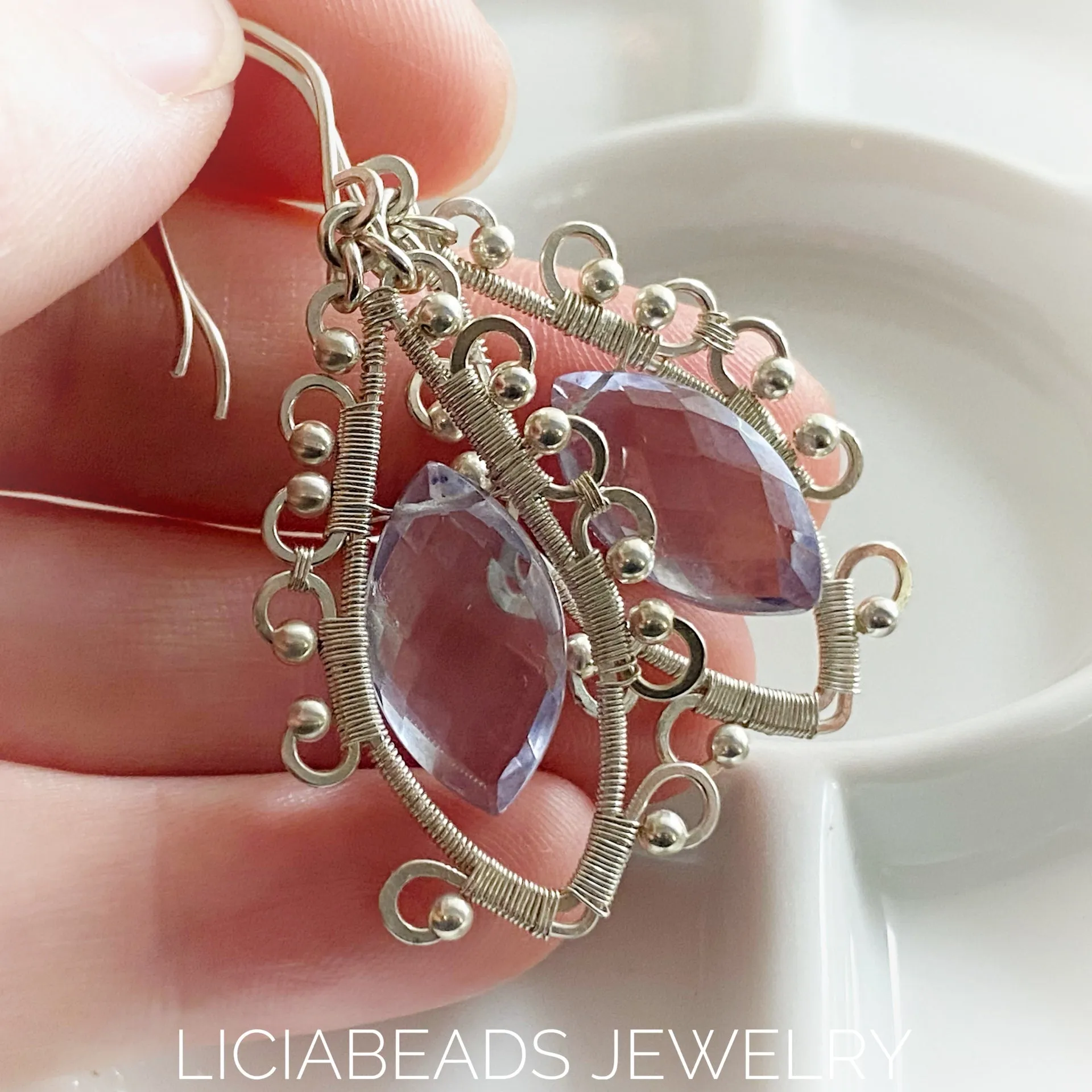 Filigree marquis lavender mystic quartz, sterling silver