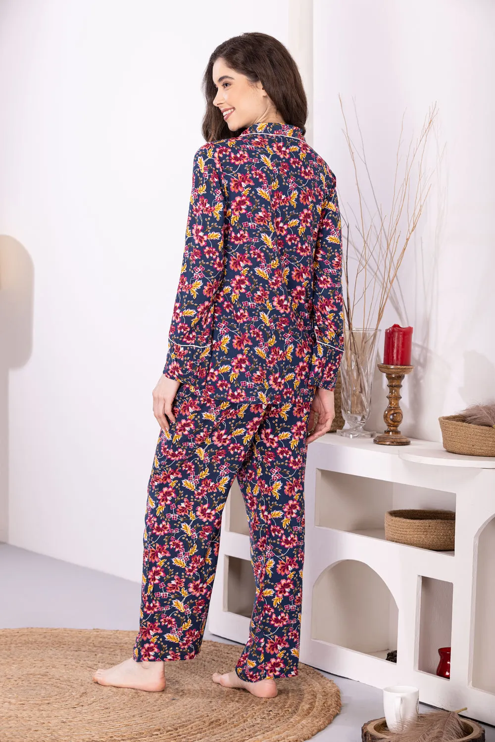 Floral Classic Collar Night suit