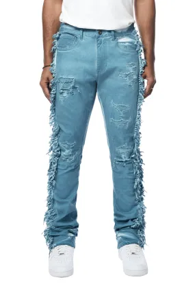 Frayed Stacked Pigment Dyed Pants - Cool Blue