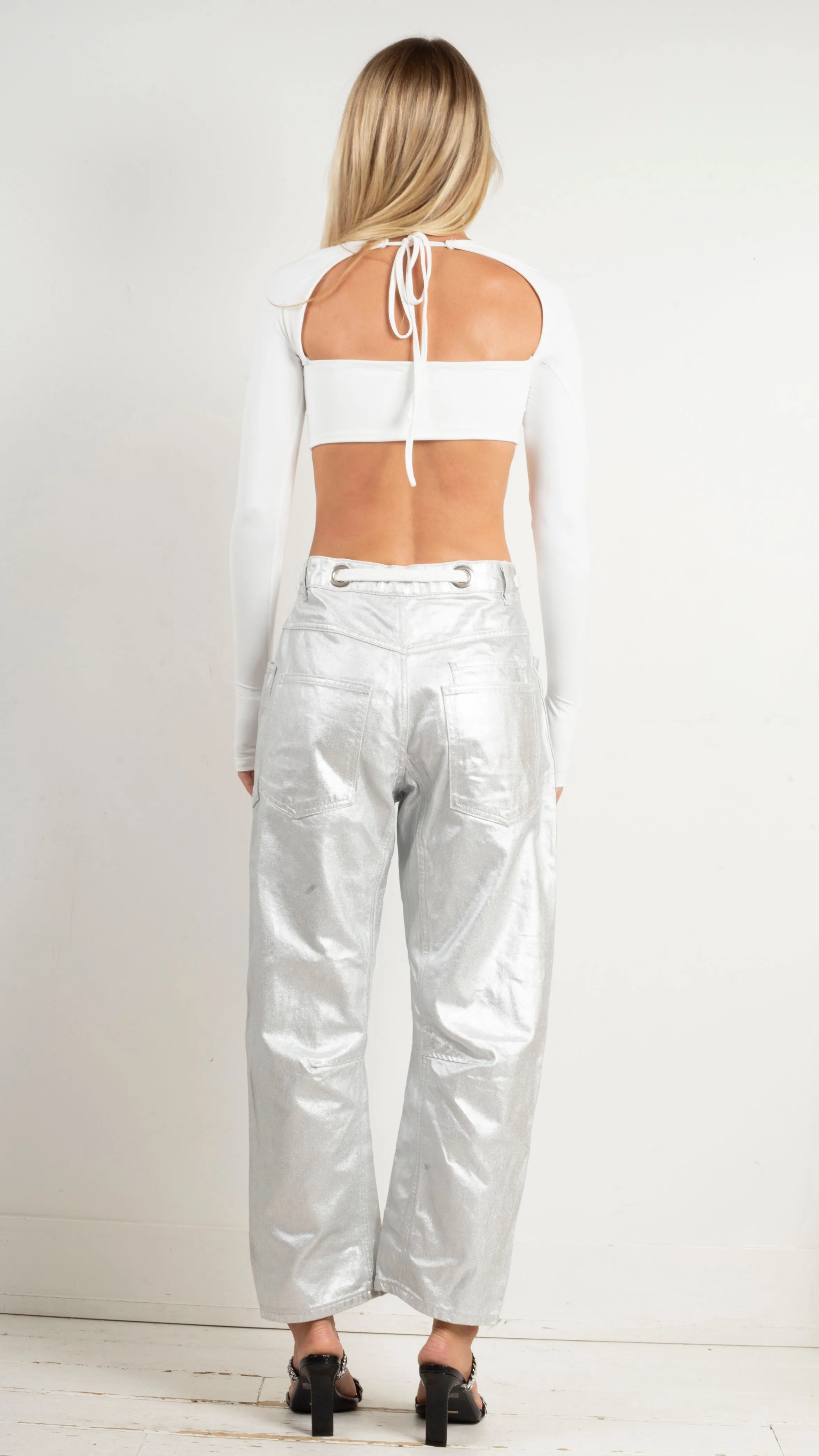 Kat Super Crop Tie Back LS - White