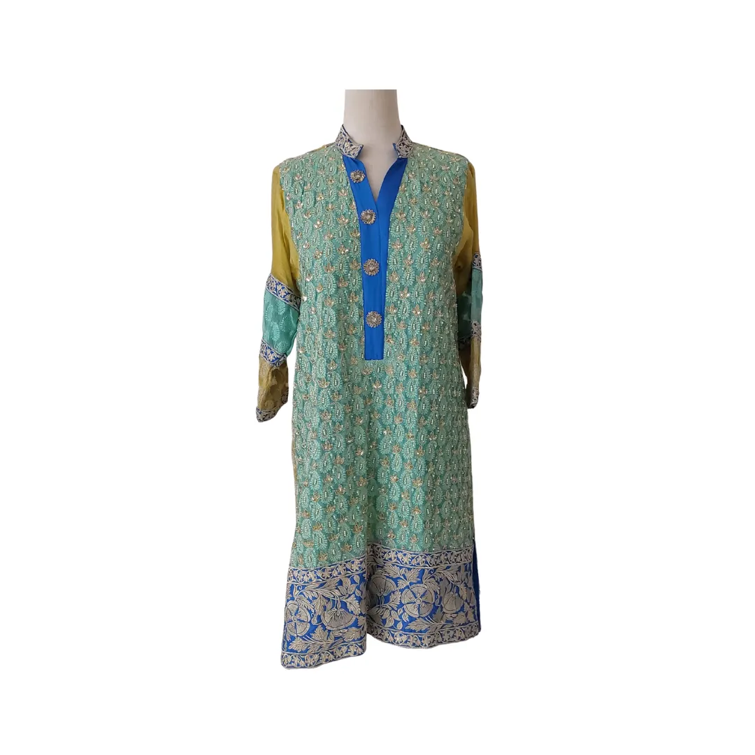 Khaadi Khaas Silk & Chiffon Blue & Yellow Outfit (3 pieces) | Gently Used |