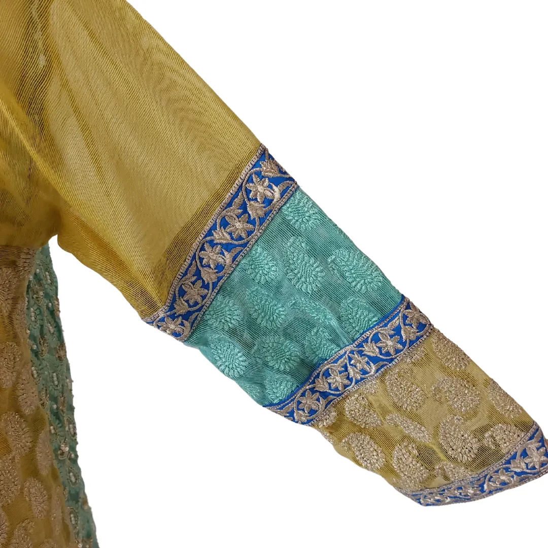 Khaadi Khaas Silk & Chiffon Blue & Yellow Outfit (3 pieces) | Gently Used |