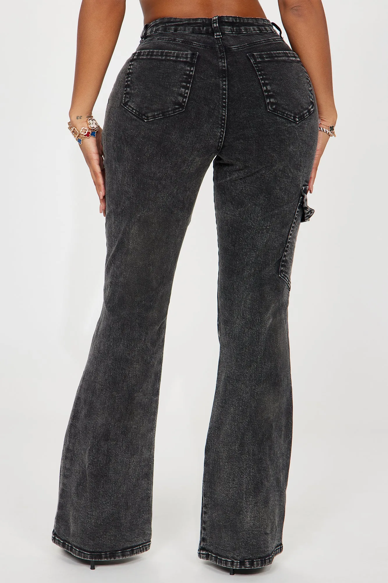 Mindy Cargo Mineral Wash Flare Pant - Black