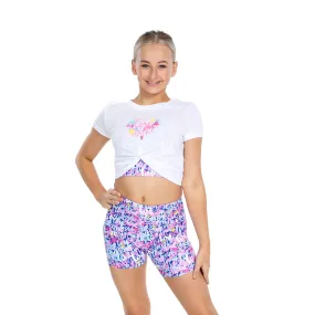 Nicole: Midi Length Bike Shorts in Love Graffiti Print