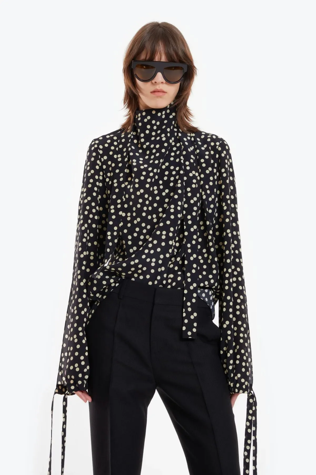 Petar Petrov Gallery Silk Blouse - Black/ Ivory Dot