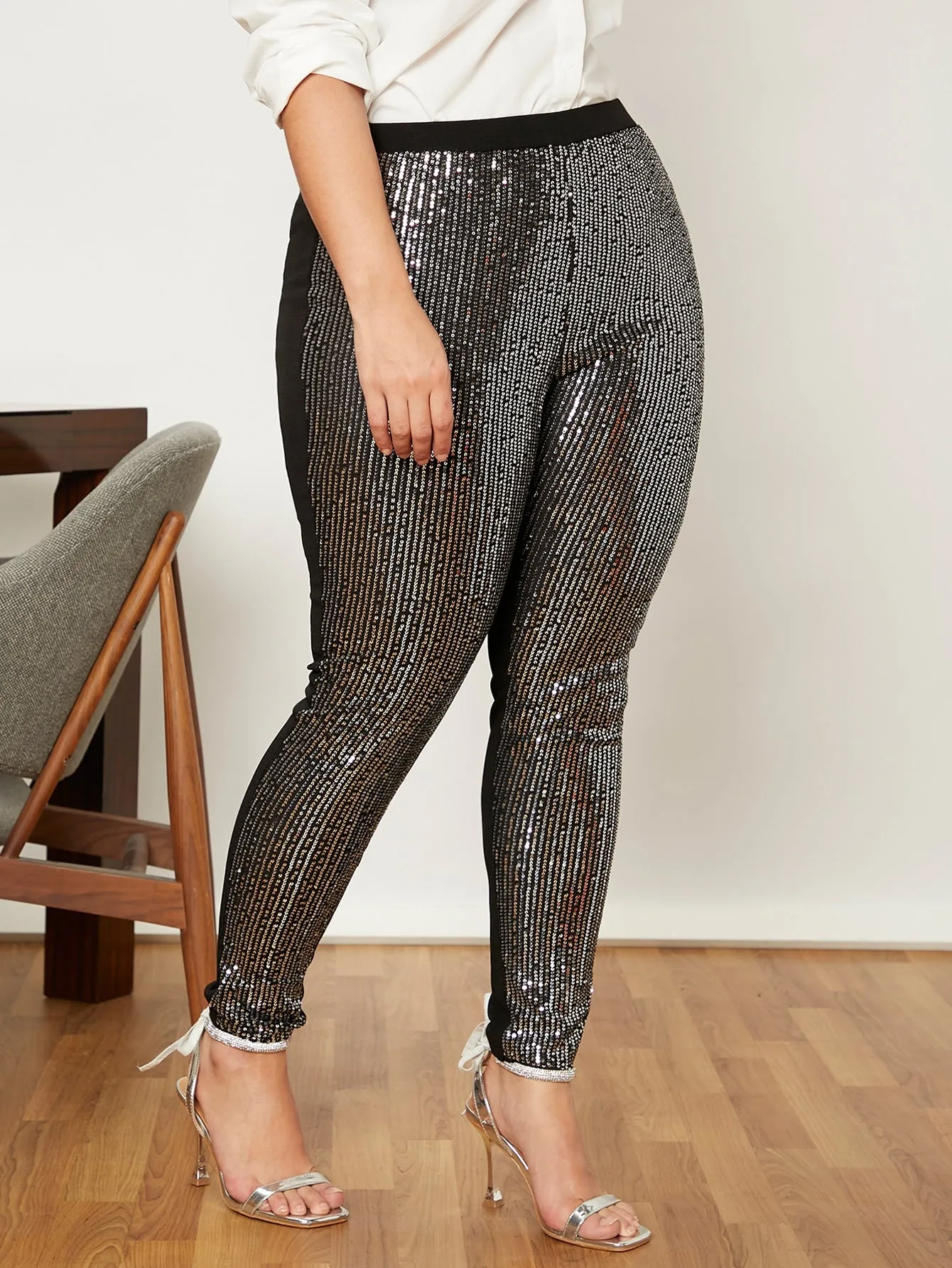 Plus Contrast Sequin Skinny Pants