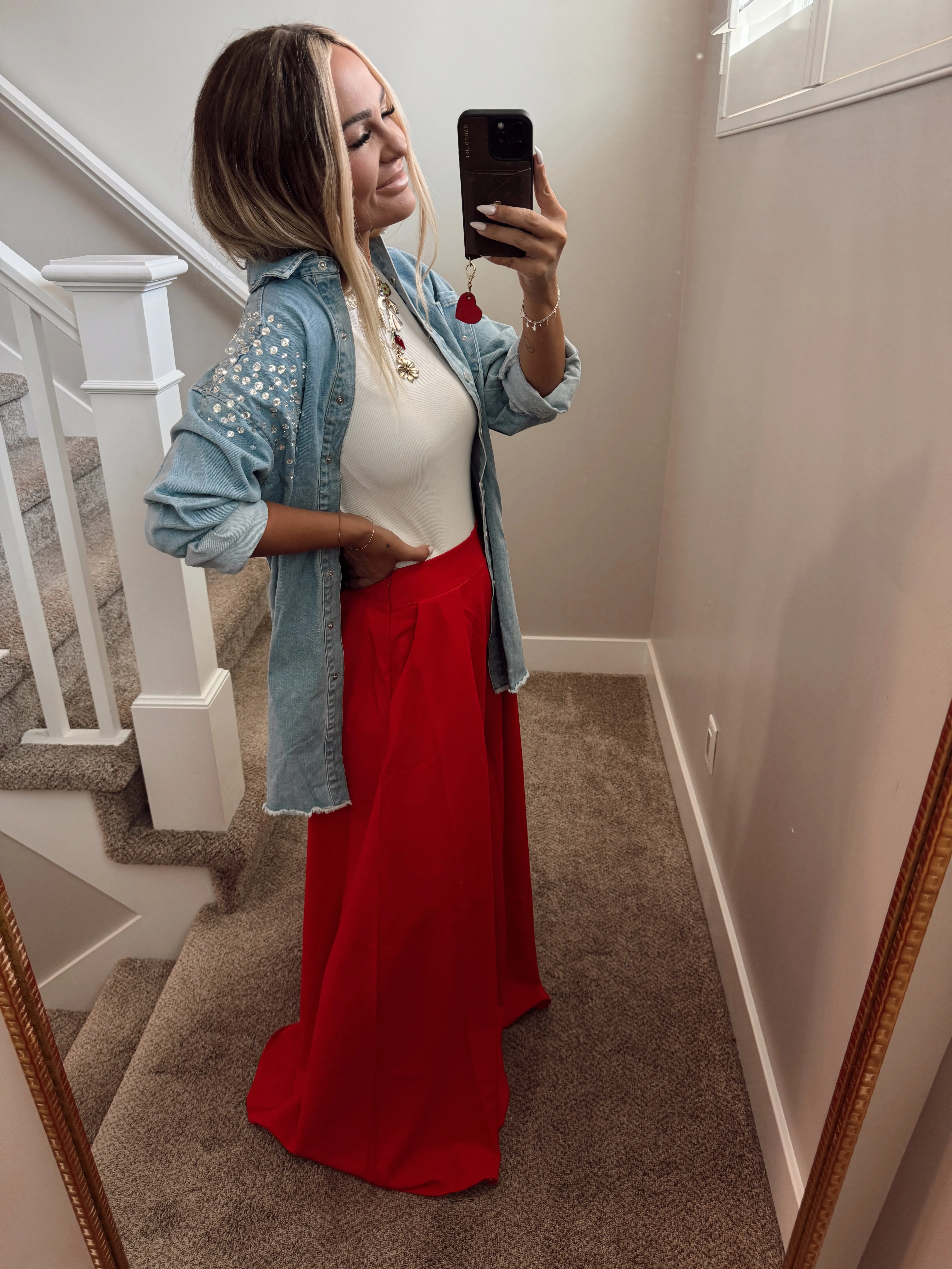 Red wide leg pant