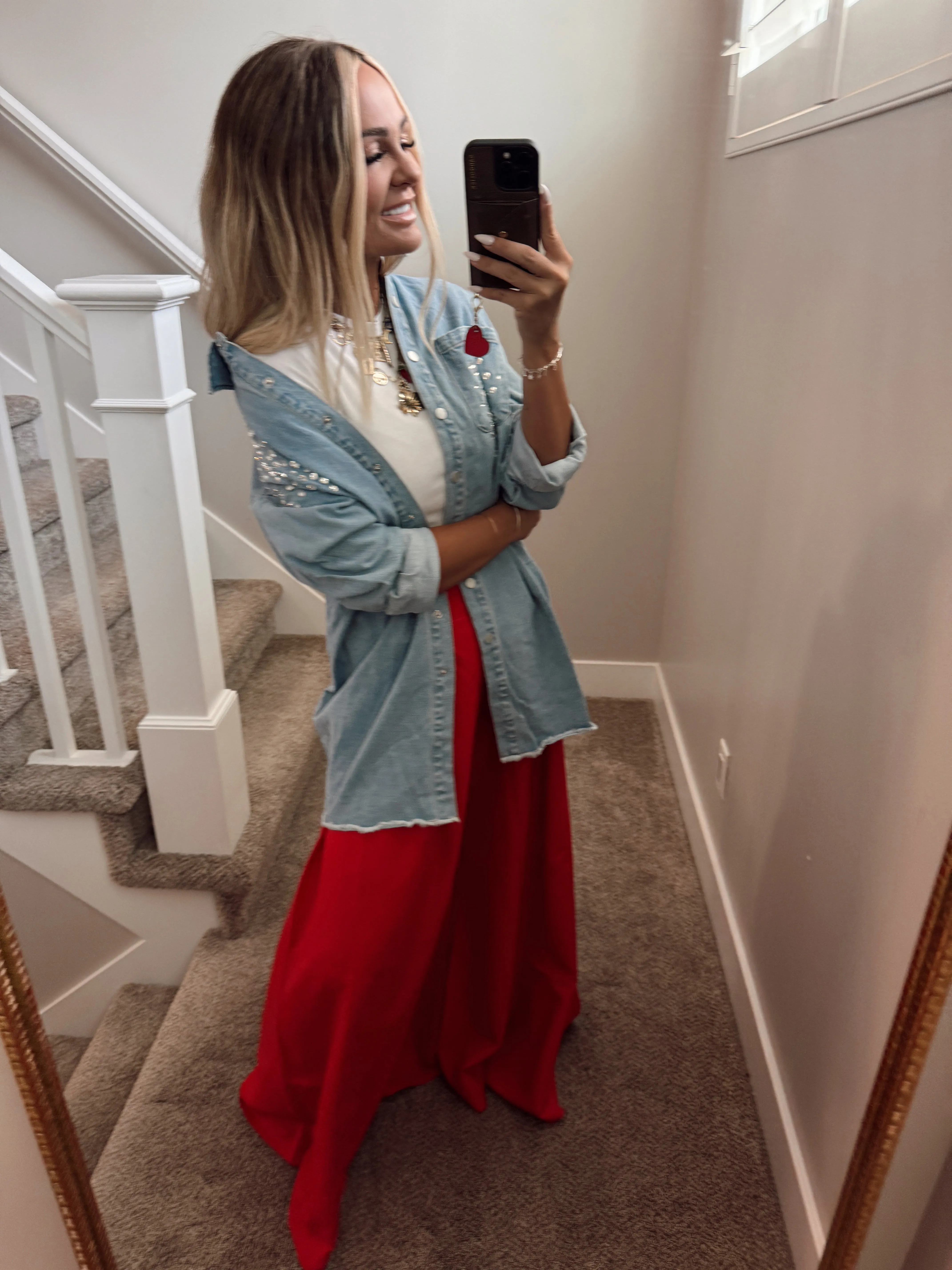 Red wide leg pant