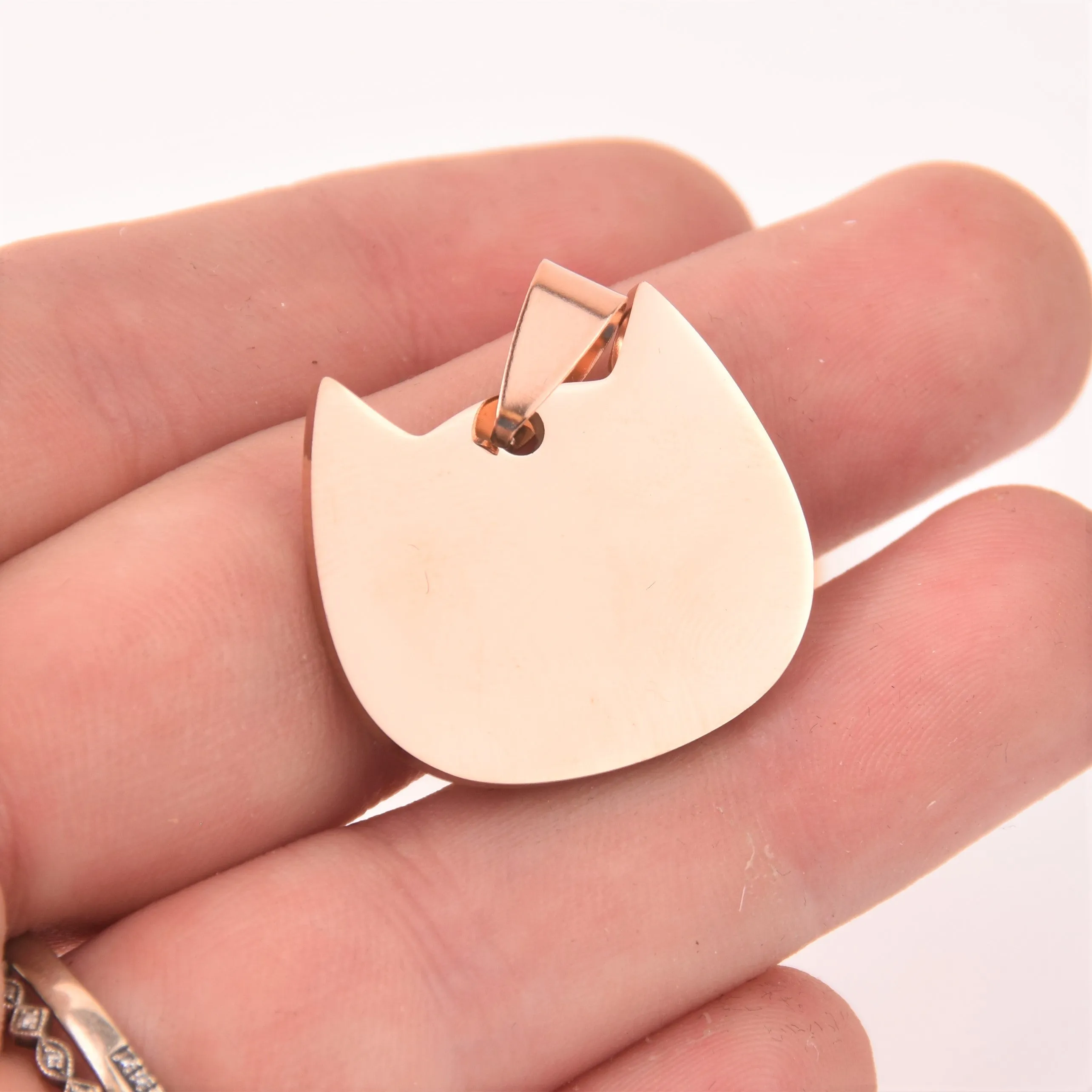 Rose Gold Cat Charm, Stainless Steel, 1 wide, chs8222