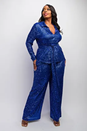 Royal Sequin Pant Set