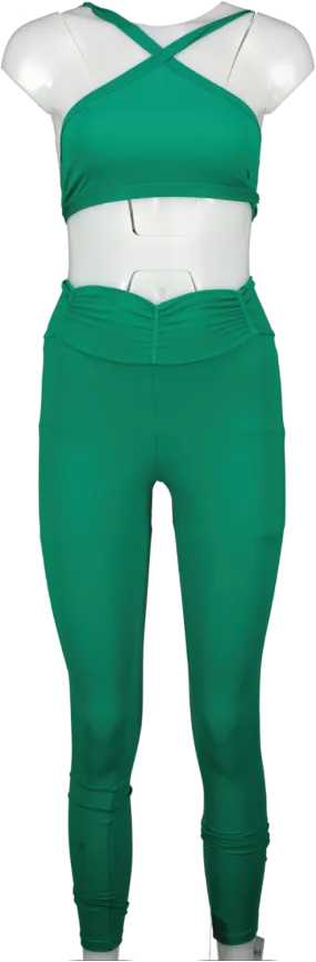 Sefi Green Define Crossover Bra & Ruched Leggings UK XS