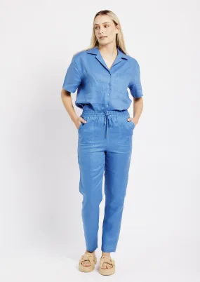 The Ultimate Tapered Leg Linen Pant in Blue