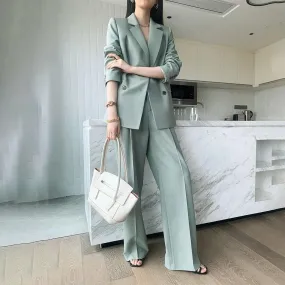 Turquoise Double Breasted Blazer & Wide Leg Pants Set