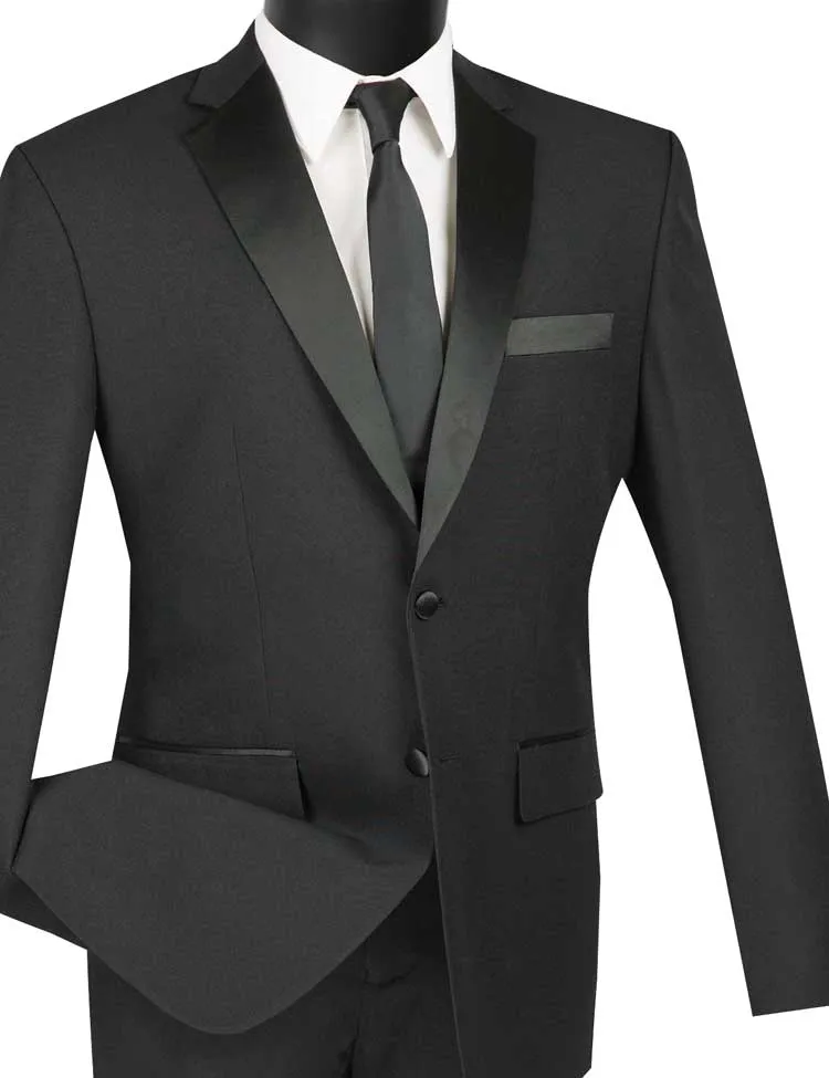 Vinci Slim Fit 2 Piece 2 Button Design Single Breasted Tuxedo (Black) T-SLPP